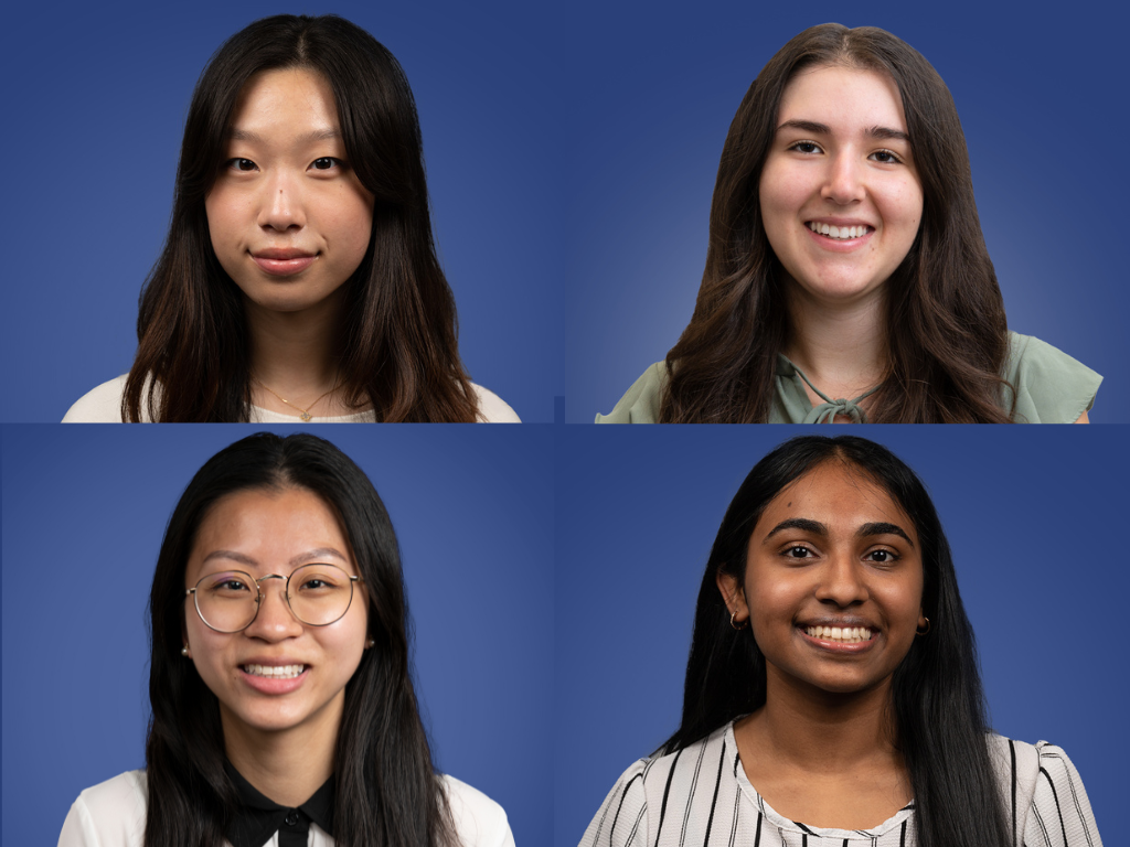 Four square collage of Rubert graduates featuring Jenna Chung, Alexa Fredo, Joyce Li and Merin Rajan